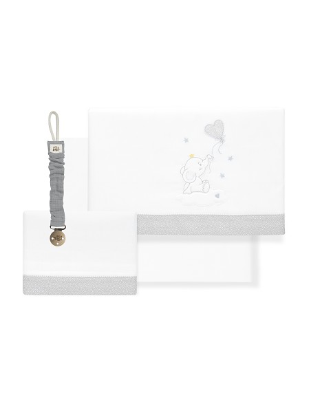 Triptico Cuna Elefante Globo Corazon+Broche Bco/Gris