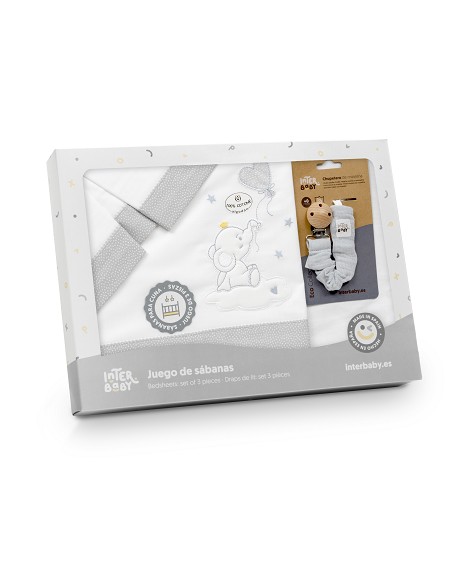 Triptico Cuna Elefante Globo Corazon+Broche Bco/Gris
