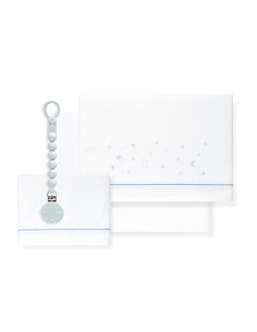 Triptico Cuna Estrellas Luna+Broche Bco/Azul