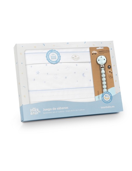 Triptico Cuna Estrellas Luna+Broche Bco/Azul