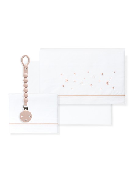 Triptico Cuna Estrellas Luna+Broche Bco/Rosa