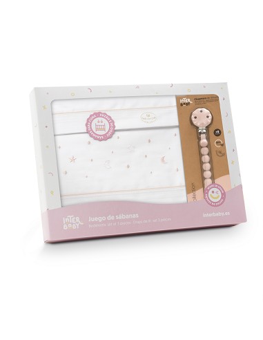 Triptico Cuna Estrellas Luna+Broche Bco/Rosa