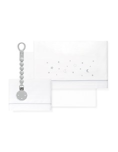 Triptico Cuna Estrellas Luna+Broche Bco/Gris