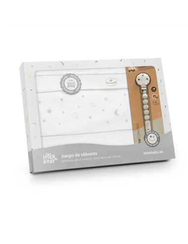 Triptico Cuna Estrellas Luna+Broche Bco/Gris