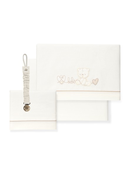Triptico Cuna Corazon Oso Bebe+Broche Beig