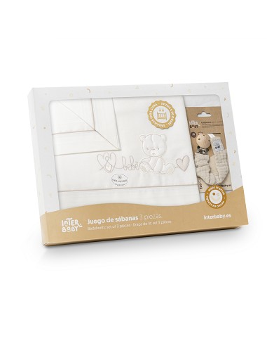Triptico Cuna Corazon Oso Bebe+Broche Beig