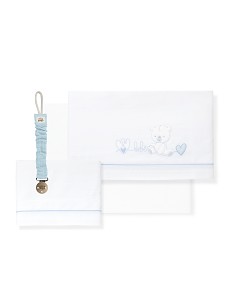 Triptico Cuna Corazon Oso Bebe+Broche Bco/Azul