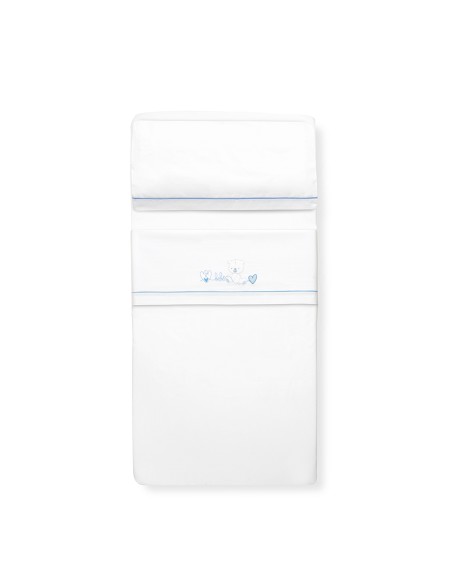 Triptico Cuna Corazon Oso Bebe+Broche Bco/Azul