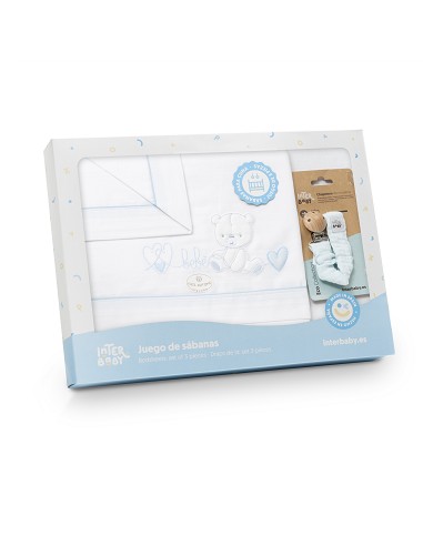 Triptico Cuna Corazon Oso Bebe+Broche Bco/Azul