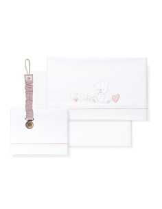 Triptico Cuna Corazon Oso Bebe+Broche Bco/Rosa