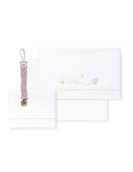 Triptico Cuna Corazon Oso Bebe+Broche Bco/Rosa