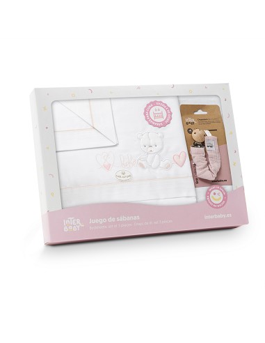 Triptico Cuna Corazon Oso Bebe+Broche Bco/Rosa