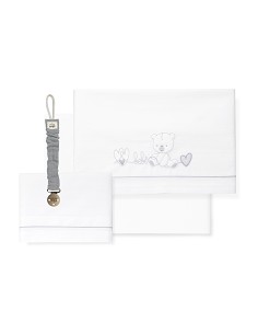 Triptico Cuna Corazon Oso Bebe+Broche Bco/Gris
