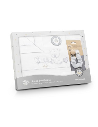 Triptico Cuna Corazon Oso Bebe+Broche Bco/Gris