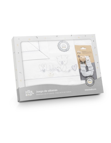 Triptico Cuna Corazon Oso Bebe+Broche Bco/Gris