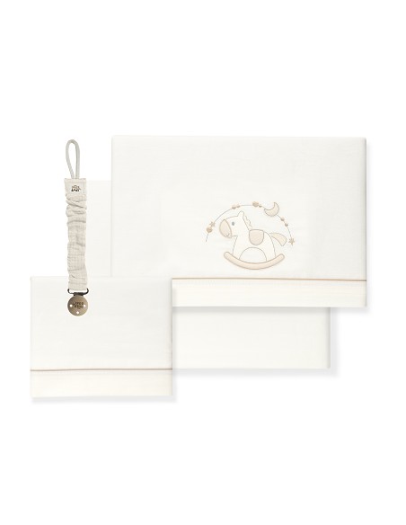 Triptico Cuna Caballito+Broche Beig