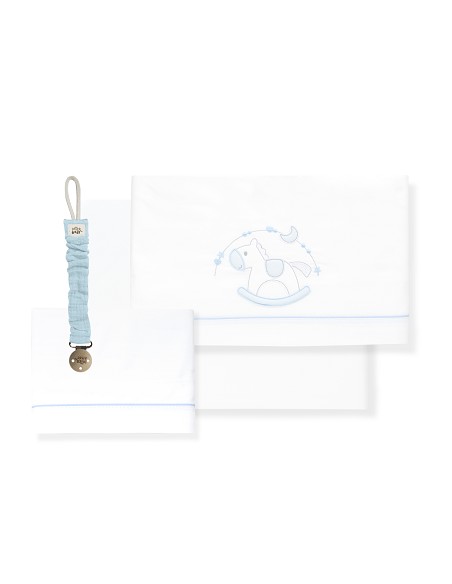 Triptico Cuna Caballito+Broche Bco/Azul