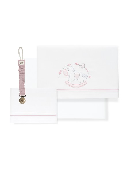 Triptico Cuna Caballito+Broche Bco/Rosa