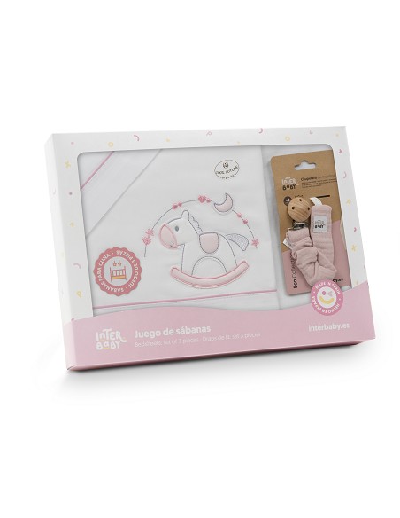 Triptico Cuna Caballito+Broche Bco/Rosa