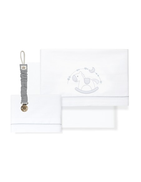 Triptico Cuna Caballito+Broche Bco/Gris