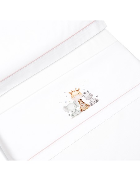 Triptico Cuna Estampado Jirafa Elefante+Broche Bco/Rosa