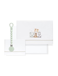 Triptico Cuna Estampado Jirafa Elefante+Broche Bco/Verde
