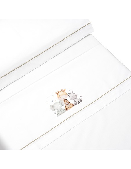 Triptico Cuna Estampado Jirafa Elefante+Broche Bco/Verde