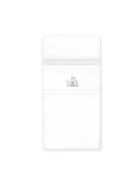 Triptico Cuna Estampado Jirafa Elefante+Broche Bco/Beig