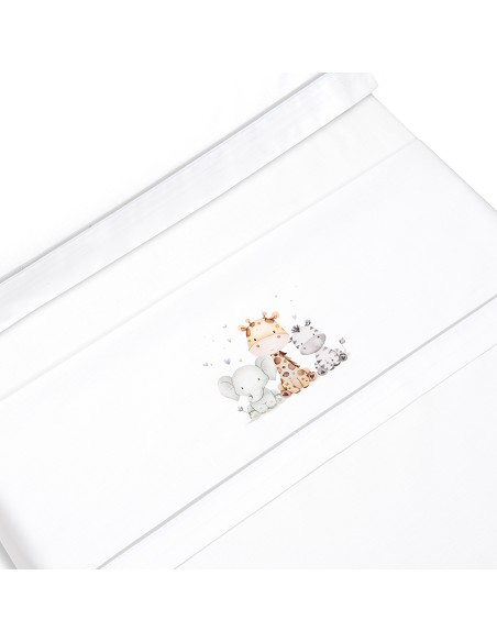 Triptico Cuna Estampado Jirafa Elefante+Broche Bco/Gris