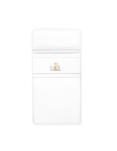 Triptico Cuna Estampado Jirafa Elefante+Broche Bco/Gris