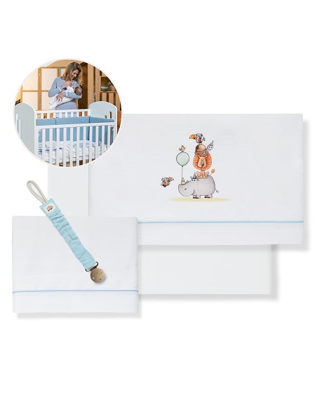 Triptico Cuna Estampado Rino-Leon+Broche Bco/Azul