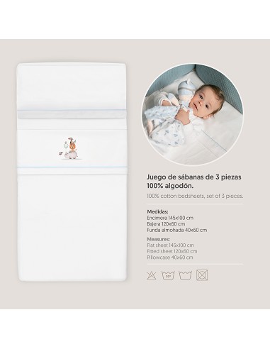 Triptico Cuna Estampado Rino-Leon+Broche Bco/Azul