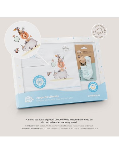 Triptico Cuna Estampado Rino-Leon+Broche Bco/Azul