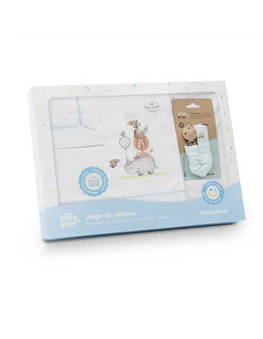 Triptico Cuna Estampado Rino-Leon+Broche Bco/Azul