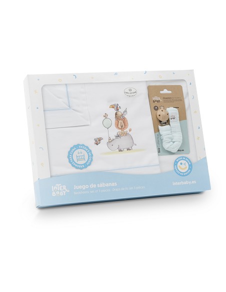 Triptico Cuna Estampado Rino-Leon+Broche Bco/Azul