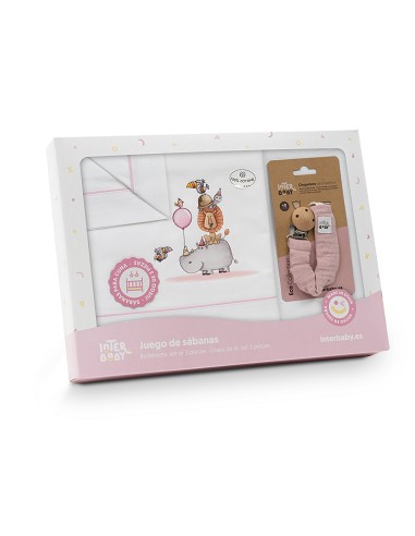Triptico Cuna Estampado Rino-Leon+Broche Bco/Rosa