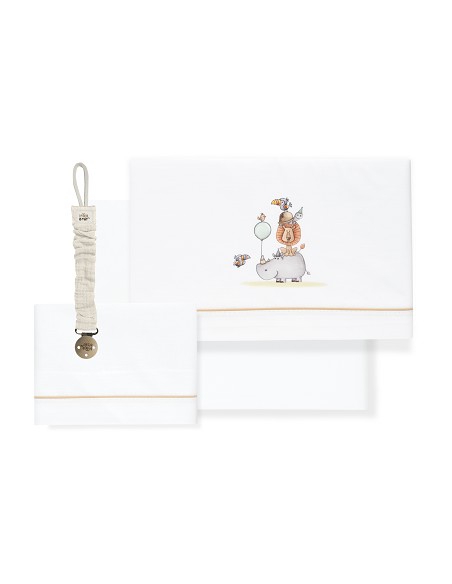 Triptico Cuna Estampado Rino-Leon+Broche Bco/Beig