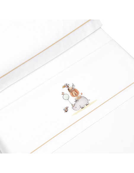 Triptico Cuna Estampado Rino-Leon+Broche Bco/Beig