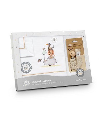 Triptico Cuna Estampado Rino-Leon+Broche Bco/Beig