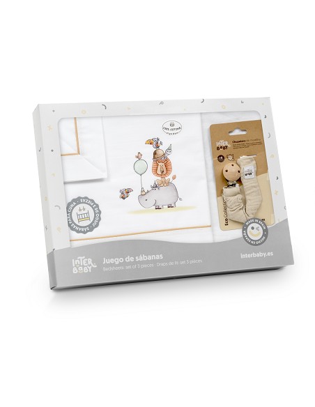 Triptico Cuna Estampado Rino-Leon+Broche Bco/Beig