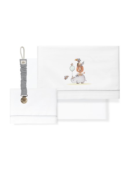 Triptico Cuna Estampado Rino-Leon+Broche Bco/Gris