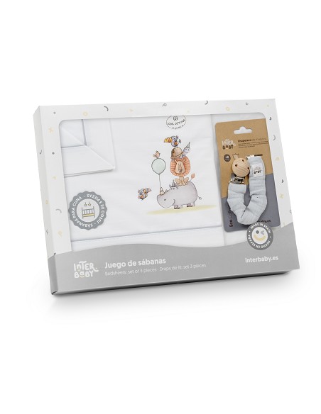 Triptico Cuna Estampado Rino-Leon+Broche Bco/Gris