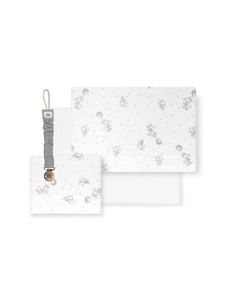 Triptico Cuna Elefante Globo Continuo+Broche Bco/Gris