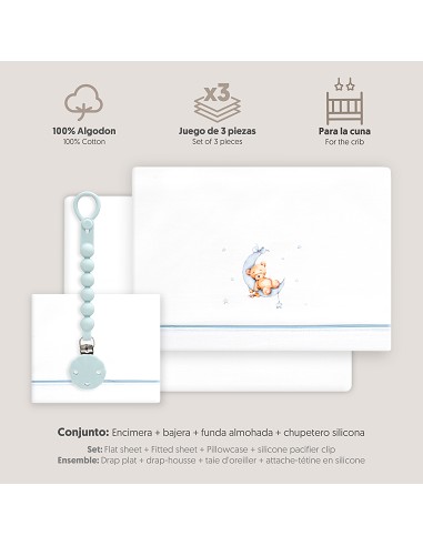 Triptico Cuna Estampado Oso Luna Estrellas +...