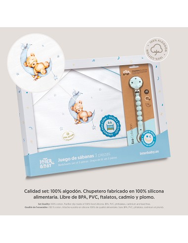 Triptico Cuna Estampado Oso Luna Estrellas +...