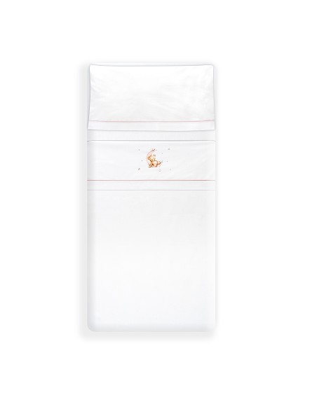 Triptico Cuna Estampado Oso Luna Estrellas + Broche Bco/Rosa