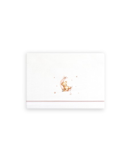 Triptico Cuna Estampado Oso Luna Estrellas + Broche Bco/Rosa