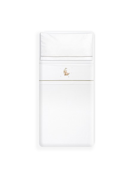 Triptico Cuna Estampado Oso Luna Estrellas + Broche Bco/Verde