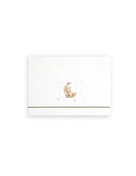 Triptico Cuna Estampado Oso Luna Estrellas + Broche Bco/Verde