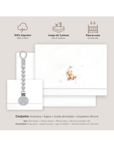 Triptico Cuna Estampado Oso Luna Estrellas +...